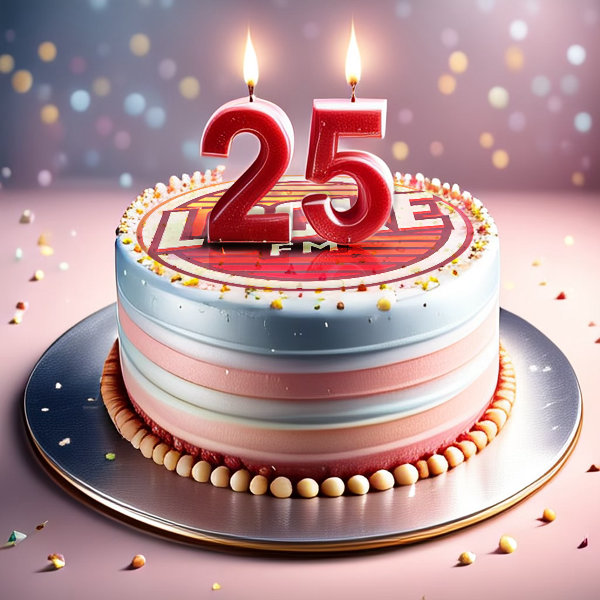 25th Birthday Cake with Candles Lit